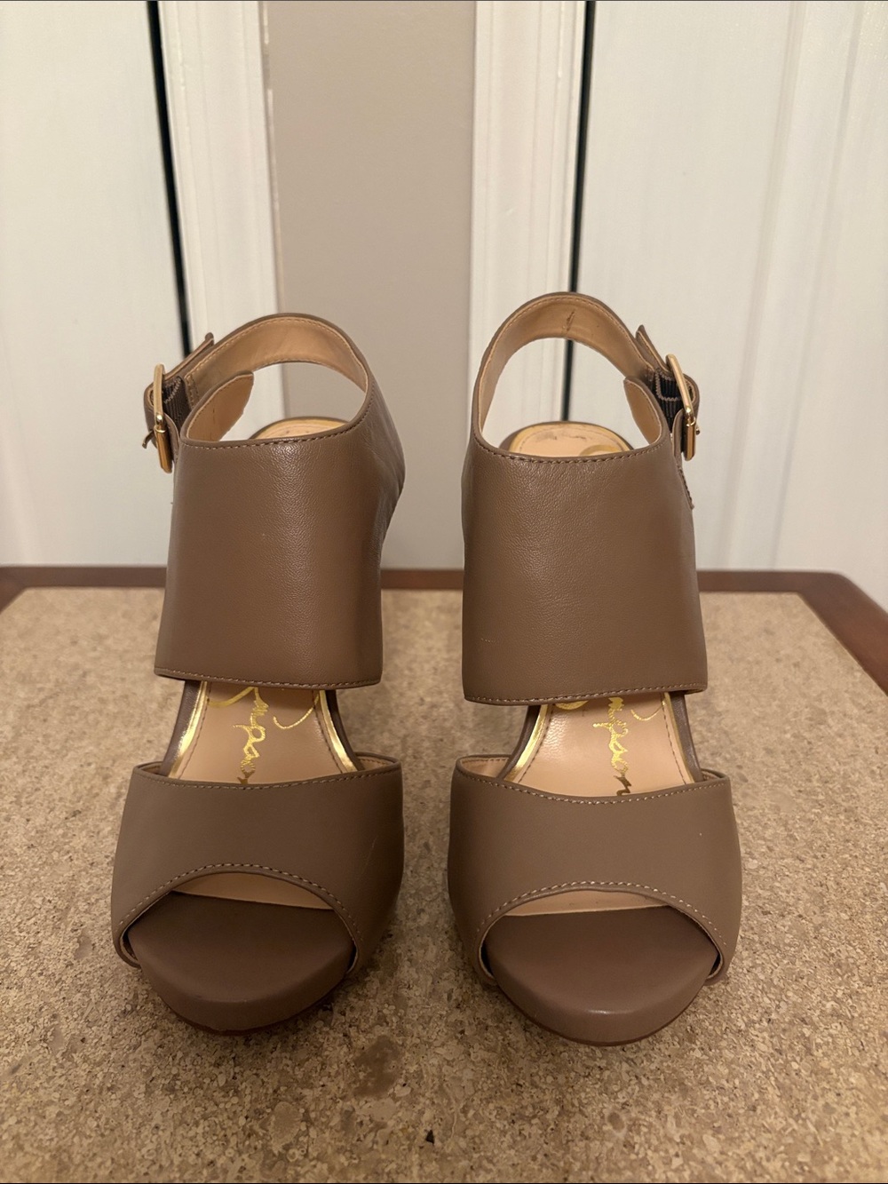 Jessica Simpson Taupe Leather Slingback Heels - Picture 3 of 4